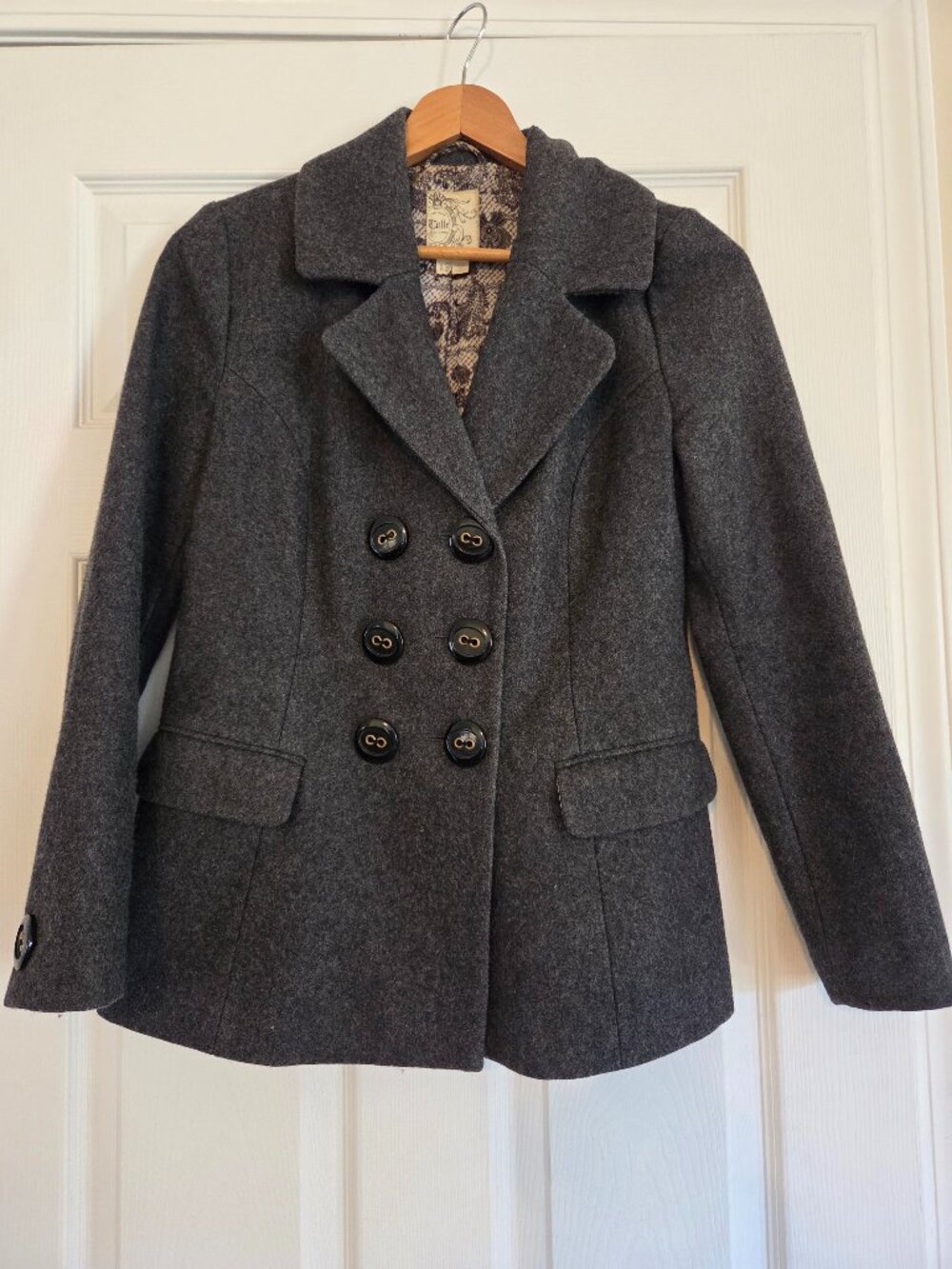Anthropologie Tulle Gray Wool Blend Pea Coat Women's Size XS
